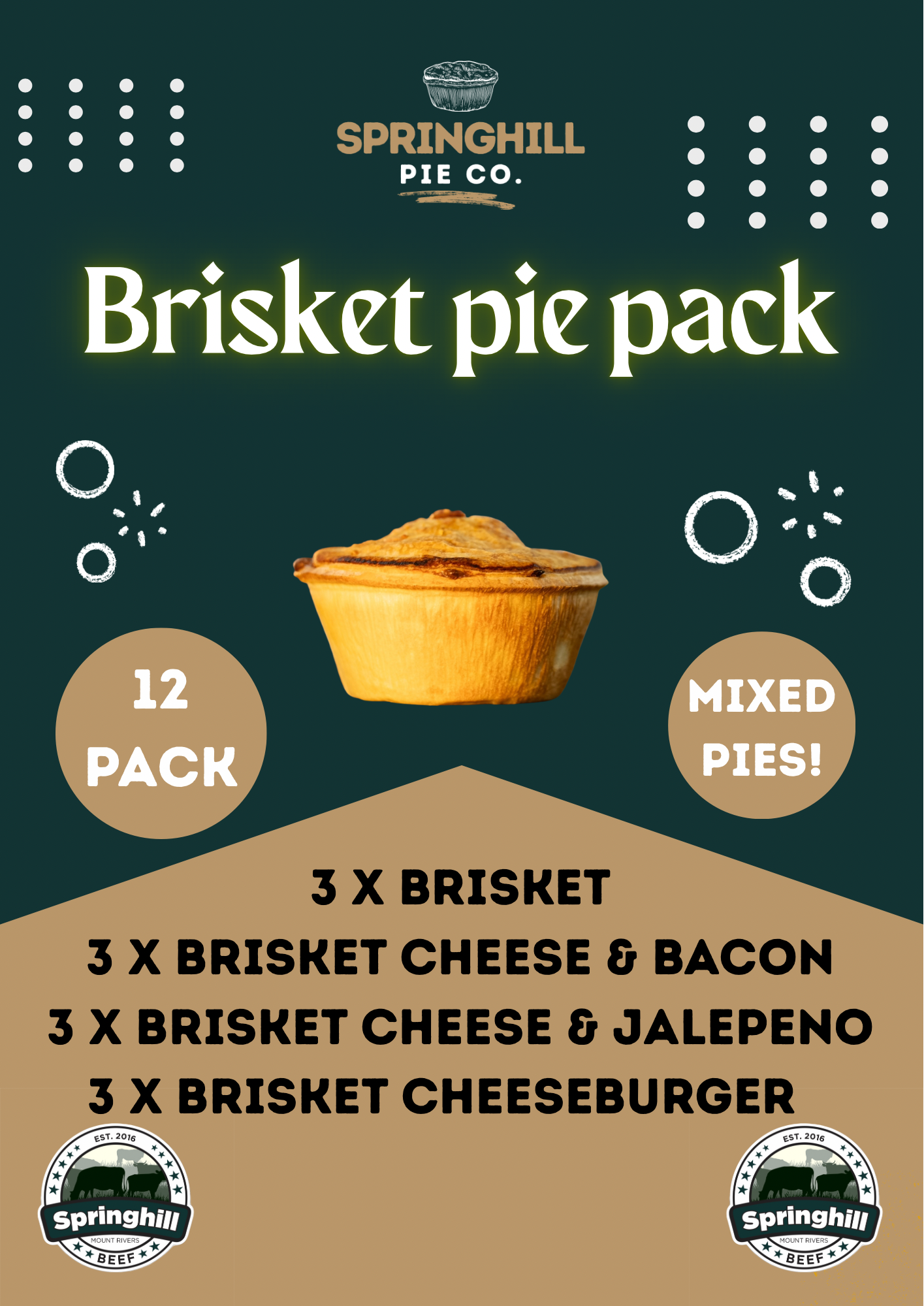 Springhill Pie Co – Brisket Pie Pack- (12 pack)