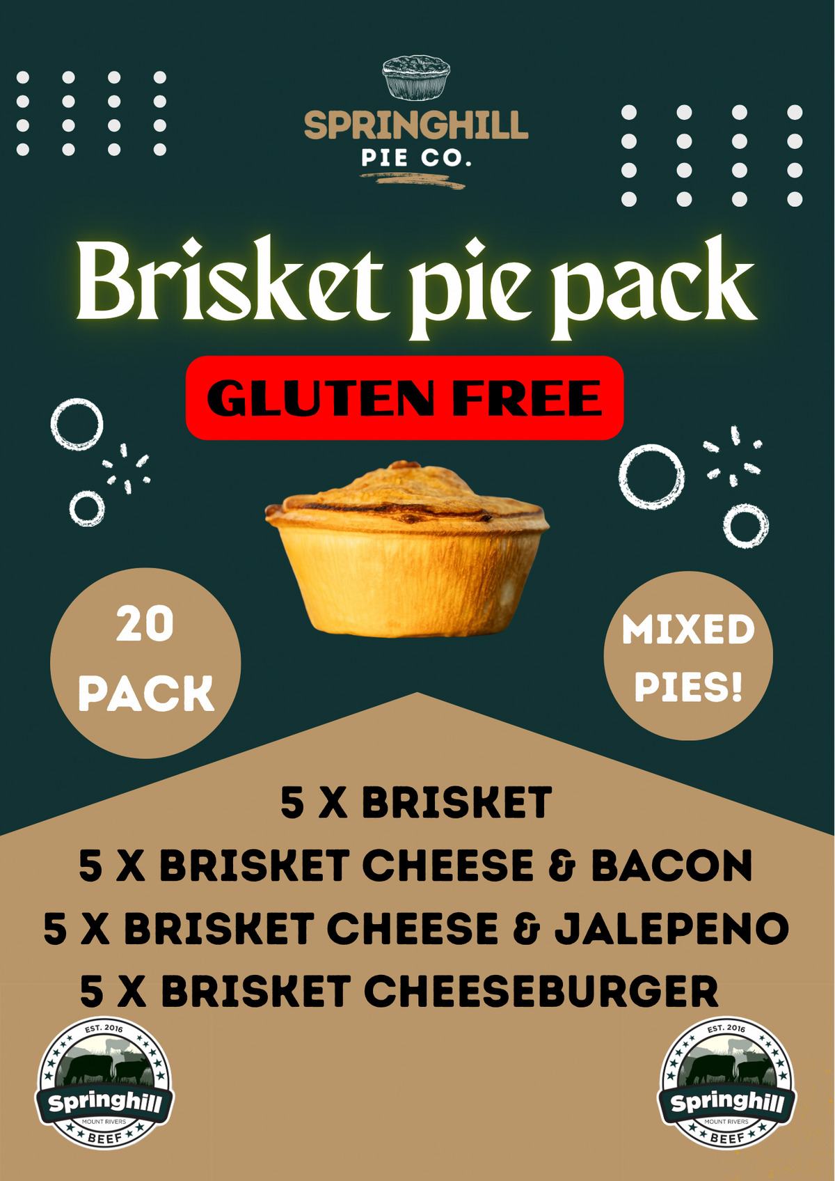 GLUTEN FREE Springhill Brisket Pie Pack (20 pack)